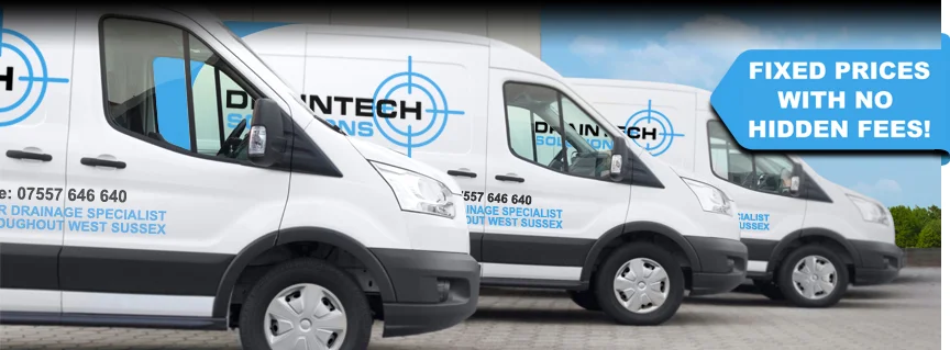 DrainTech vans stationed at our Chichester depot, ready for immediate drain unblocking call-outs